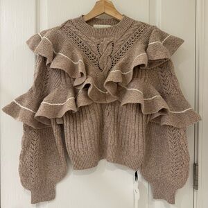 Lily Brown LWNT205017 Women's Cable Ruffle Knit Tops